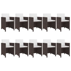 vidaXL Set comedor de jardín 11 pzas y cojines ratán sintético marrón