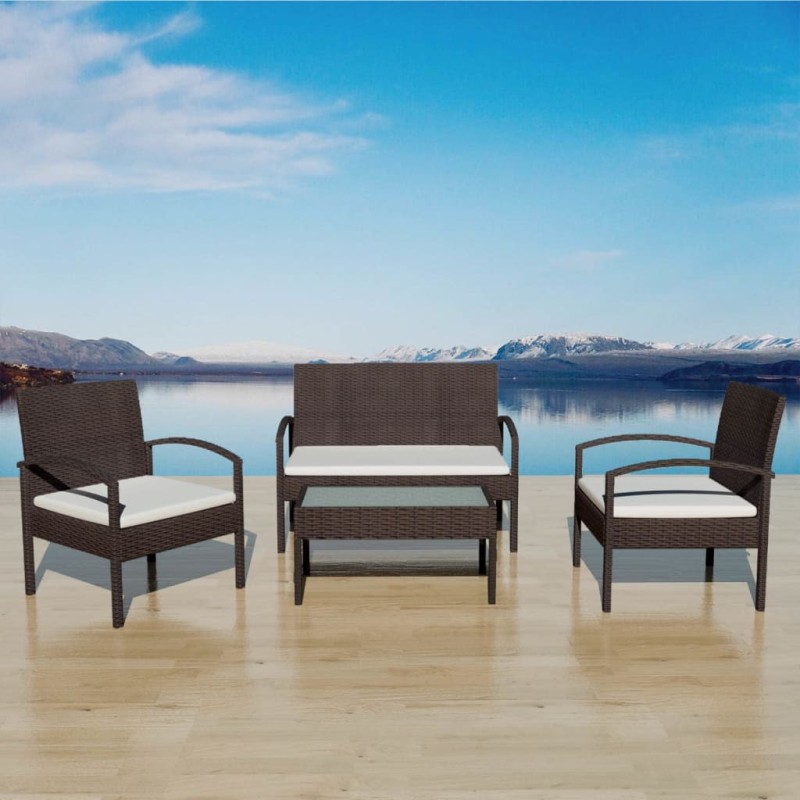 vidaXL Muebles de jardín 4 piezas con cojines ratán sintético marrón