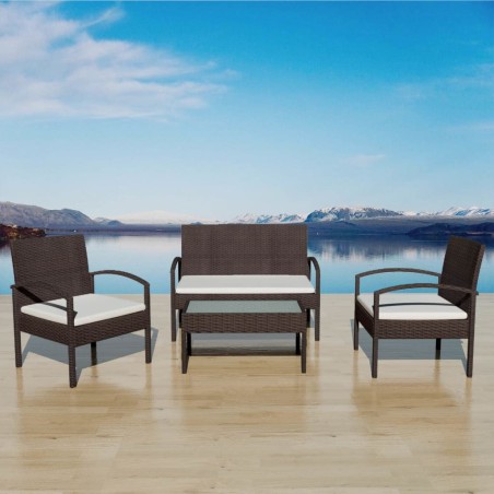 vidaXL Muebles de jardín 4 piezas con cojines ratán sintético marrón