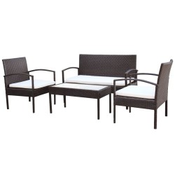 vidaXL Muebles de jardín 4 piezas con cojines ratán sintético marrón