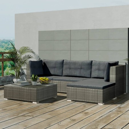 vidaXL Set de muebles de jardín 5 pzas y cojines ratán sintético gris