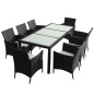 vidaXL Set comedor de jardín 9 piezas y cojines ratán sintético negro
