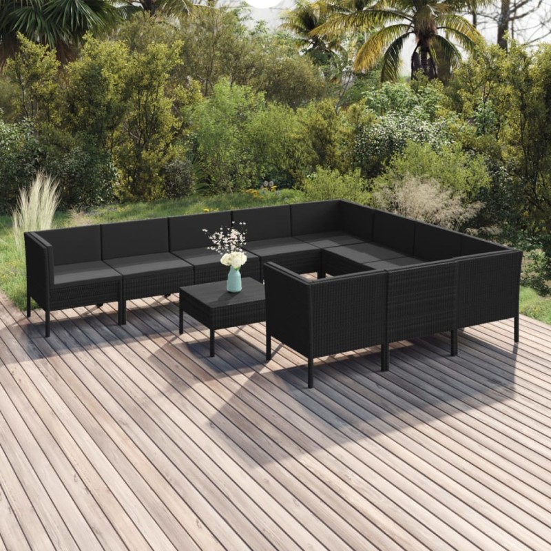 vidaXL Set de muebles de jardín 11 pzas cojines ratán sintético negro vidaXL Set de muebles de jardín 11 pzas cojines ratán sintético negro