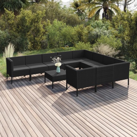vidaXL Set de muebles de jardín 11 pzas cojines ratán sintético negro