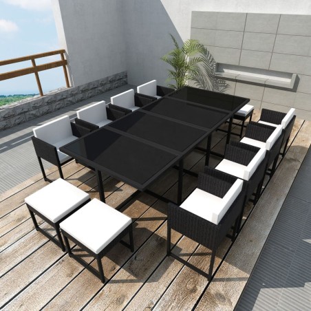 vidaXL Set comedor de jardín 13 piezas y cojines ratán sintético negro