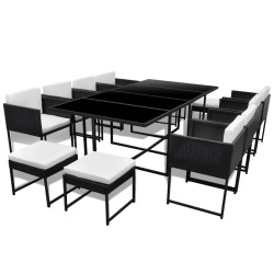 vidaXL Set comedor de jardín 13 piezas y cojines ratán sintético negro