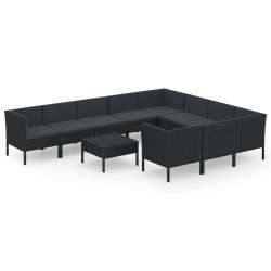 vidaXL Set de muebles de jardín 11 pzas cojines ratán sintético negro