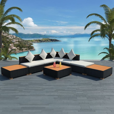 vidaXL Muebles de jardín y cojines 8 piezas ratán sintético negro