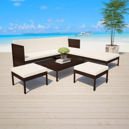 vidaXL Set muebles de jardín 6 piezas y cojines ratán sintético marrón