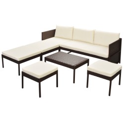 vidaXL Set muebles de jardín 6 piezas y cojines ratán sintético marrón