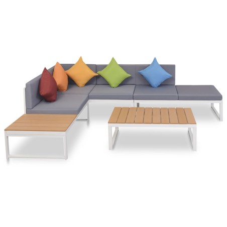 vidaXL Set de muebles de jardín 4 piezas y cojines aluminio y WPC