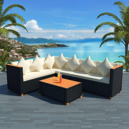 vidaXL Set de muebles de jardín 4 pzas y cojines ratán sintético negro