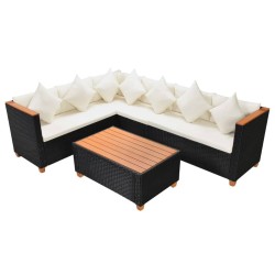 vidaXL Set de muebles de jardín 4 pzas y cojines ratán sintético negro