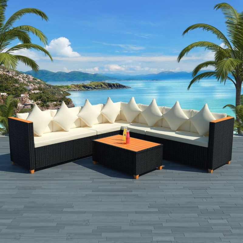 vidaXL Set muebles de jardín 5 piezas y cojines ratán sintético negro