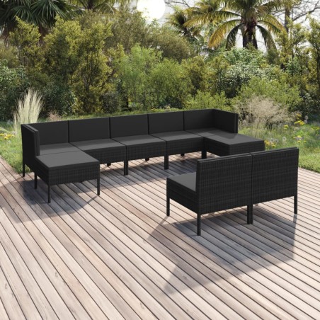 vidaXL Set de muebles de jardín 9 pzas y cojines ratán sintético negro