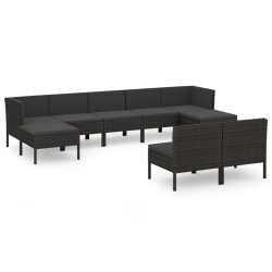 vidaXL Set de muebles de jardín 9 pzas y cojines ratán sintético negro