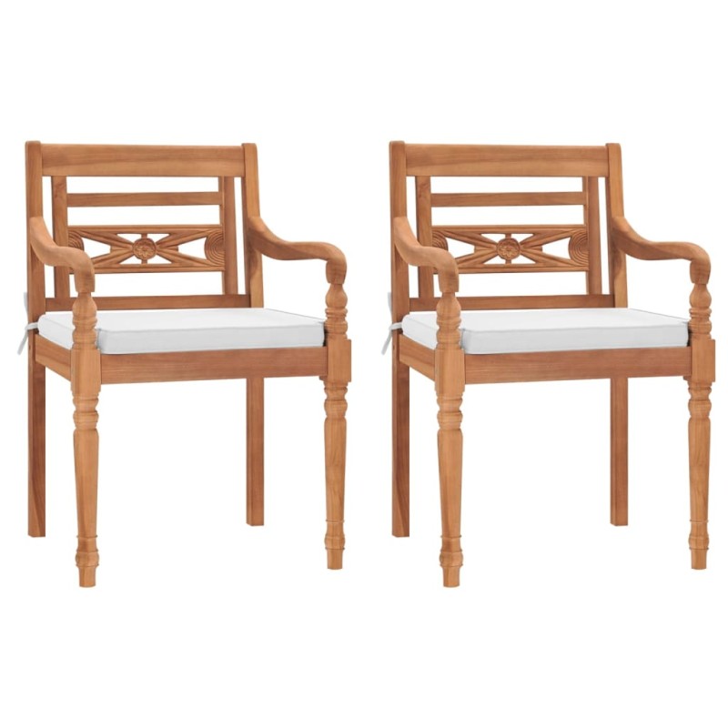 vidaXL Sillas Batavia con cojines 2 unidades madera de teca maciza