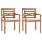 vidaXL Sillas Batavia con cojines 2 unidades madera de teca maciza