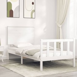 vidaXL Estructura de cama individual con cabecero madera maciza blanco
