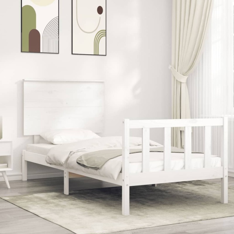 vidaXL Estructura de cama individual con cabecero madera maciza blanco vidaXL Estructura de cama individual con cabecero madera maciza blanco