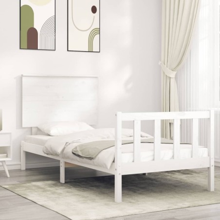 vidaXL Estructura de cama individual con cabecero madera maciza blanco