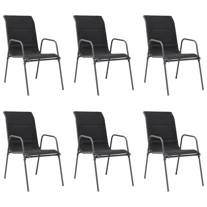vidaXL Sillas apilables de jardín 6 unidades acero y textileno negro vidaXL Sillas apilables de jardín 6 unidades acero y textileno negro