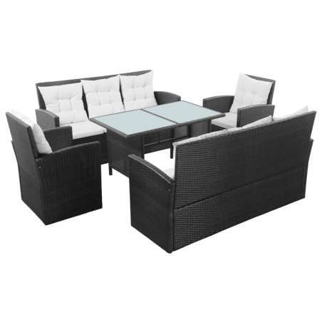 vidaXL Set de sofás de jardín 5 piezas y cojines ratán sintético negro
