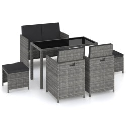 vidaXL Set de comedor de jardín 6 pzas y cojines ratán sintético gris