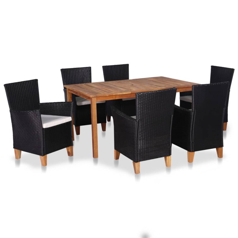 vidaXL Set de comedor de jardín 7 pzas ratán sintético negro y marrón vidaXL Set de comedor de jardín 7 pzas ratán sintético negro y marrón