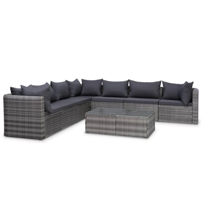 vidaXL Set de sofás de jardín 8 piezas y cojines ratán sintético gris vidaXL Set de sofás de jardín 8 piezas y cojines ratán sintético gris