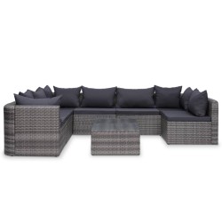 vidaXL Set de sofás de jardín 8 piezas y cojines ratán sintético gris