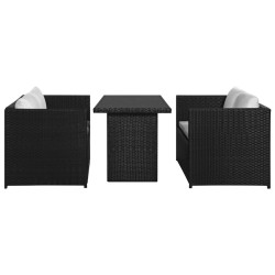 vidaXL Set de muebles de jardín 3 pzas y cojines ratán sintético negro