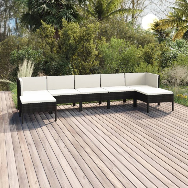 vidaXL Set de muebles de jardín 7 pzas cojines ratán sintético negro vidaXL Set de muebles de jardín 7 pzas cojines ratán sintético negro