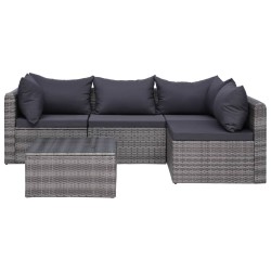 vidaXL Set de muebles de jardín y cojines 5 pzas. ratán sintético gris