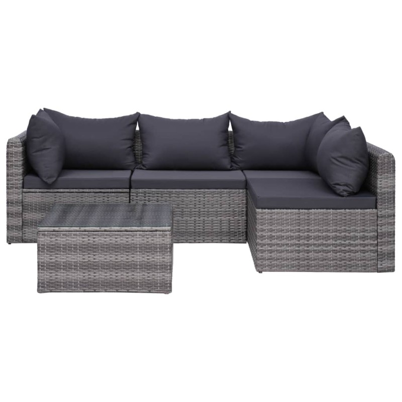 vidaXL Set de muebles de jardín y cojines 5 pzas. ratán sintético gris vidaXL Set de muebles de jardín y cojines 5 pzas. ratán sintético gris