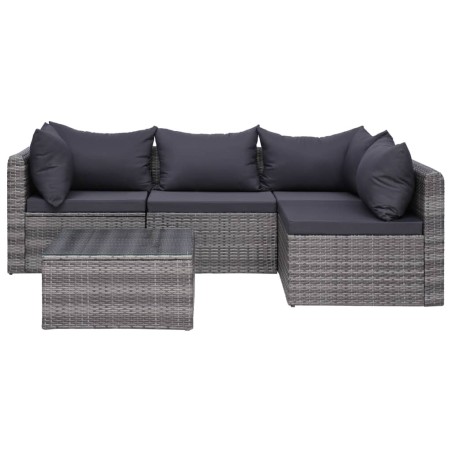 vidaXL Set de muebles de jardín y cojines 5 pzas. ratán sintético gris