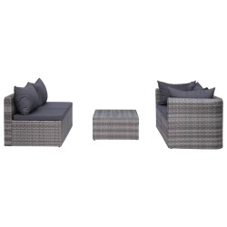 vidaXL Set de muebles de jardín y cojines 5 pzas. ratán sintético gris