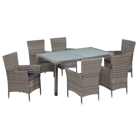 vidaXL Set de comedor de jardín 7 pzs y cojines ratán sintético gris