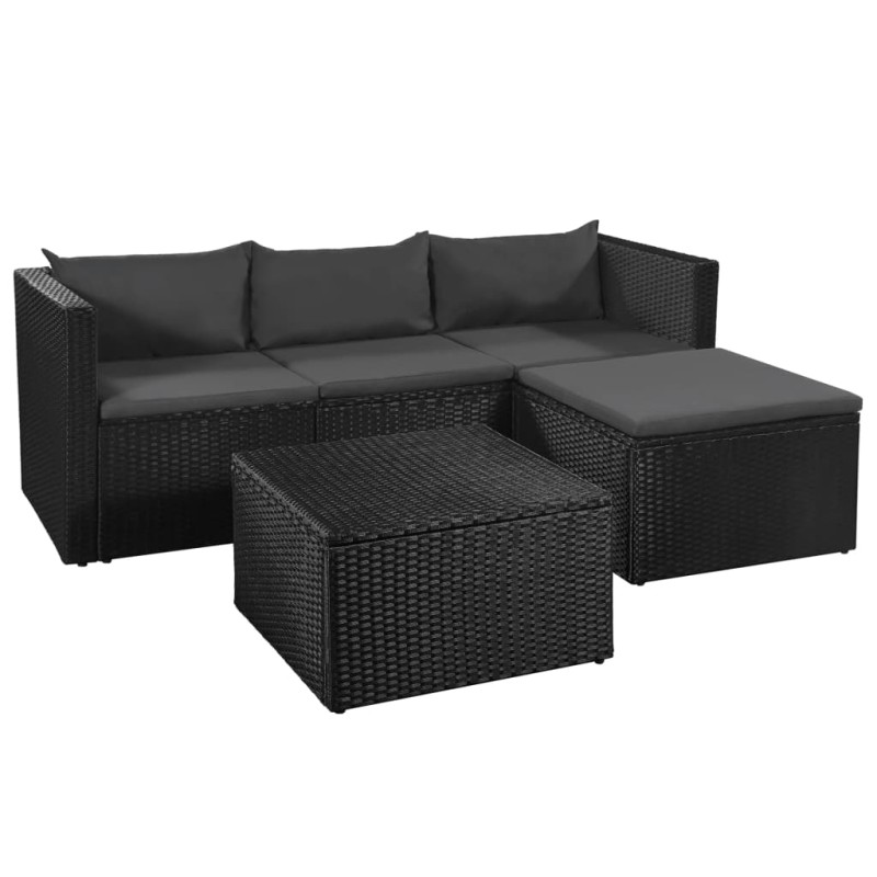 vidaXL Set de muebles de jardín 3 pzas ratán sintético negro y gris