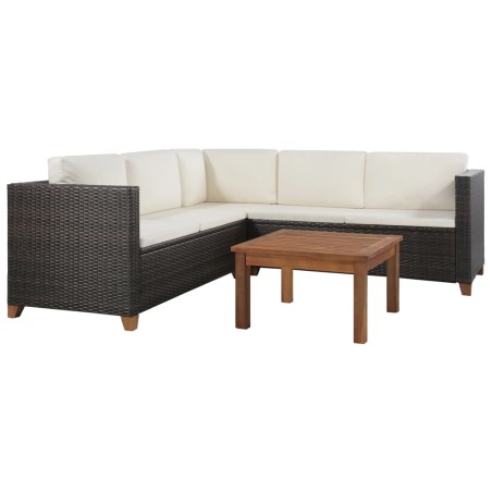 vidaXL Set muebles de jardín 4 piezas y cojines ratán sintético marrón