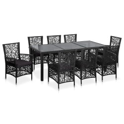 vidaXL Conjunto de comedor de exterior 9 piezas ratán sintético negro
