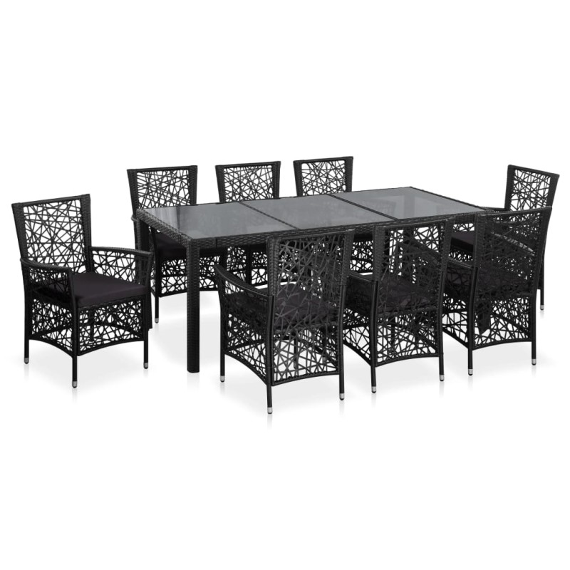 vidaXL Conjunto de comedor de exterior 9 piezas ratán sintético negro vidaXL Conjunto de comedor de exterior 9 piezas ratán sintético negro