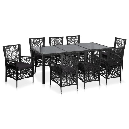 vidaXL Conjunto de comedor de exterior 9 piezas ratán sintético negro