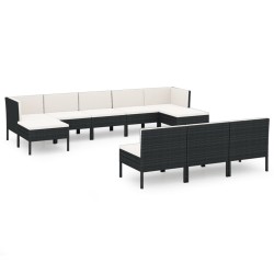 vidaXL Set muebles de jardín 10 piezas y cojines ratán sintético negro