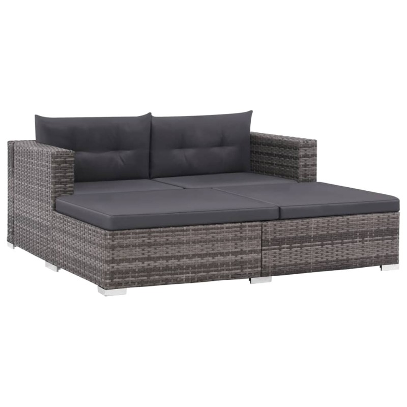 vidaXL Set de muebles de jardín 3 pzas y cojines ratán sintético gris vidaXL Set de muebles de jardín 3 pzas y cojines ratán sintético gris