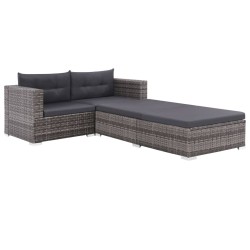 vidaXL Set de muebles de jardín 3 pzas y cojines ratán sintético gris