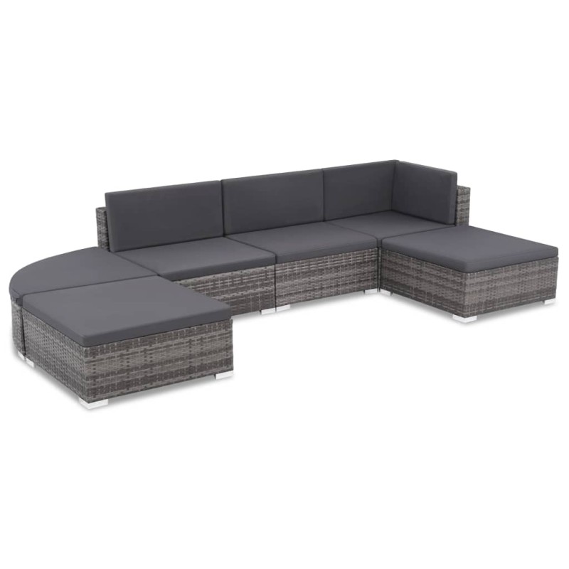 vidaXL Set de muebles de jardín 6 pzas y cojines ratán sintético gris vidaXL Set de muebles de jardín 6 pzas y cojines ratán sintético gris