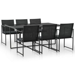 vidaXL Set comedor de jardín 7 piezas y cojines ratán sintético negro