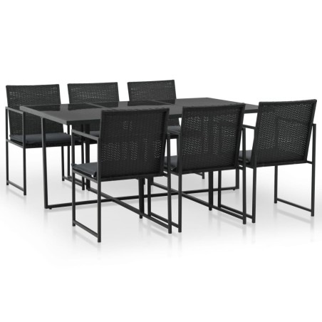 vidaXL Set comedor de jardín 7 piezas y cojines ratán sintético negro