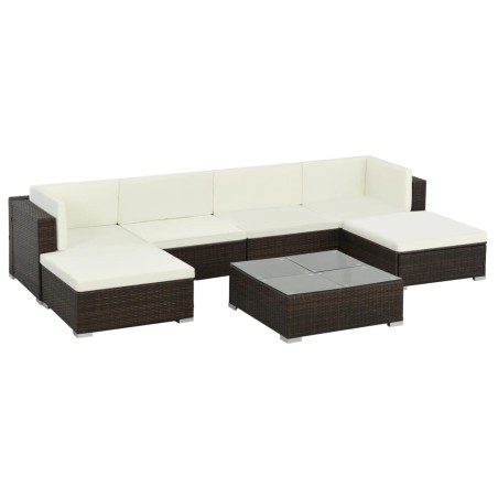 vidaXL Set muebles de jardín 7 piezas y cojines ratán sintético marrón
